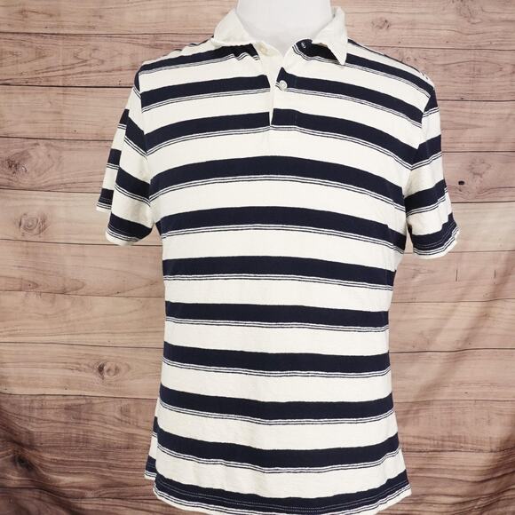 MNG Polo Shirt Mens Large Navy White Stripe Regular Fit Short Sleeve Collared - Picture 3 of 8